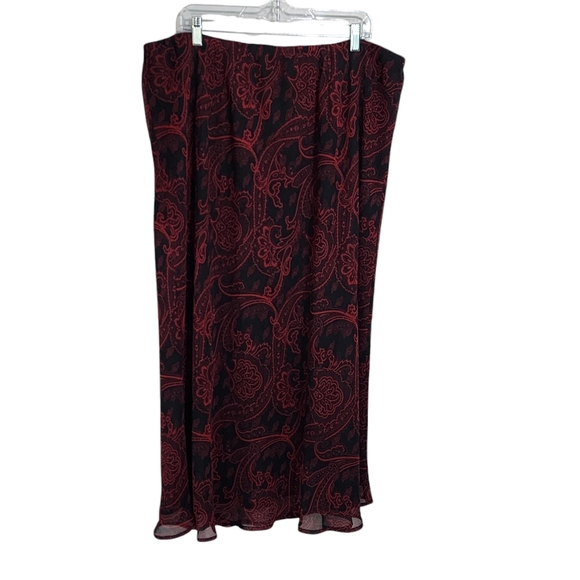 Maxi Skirt red black paisley floral sheer overlay whimsigoth Dark Romance 3X - Picture 2 of 4